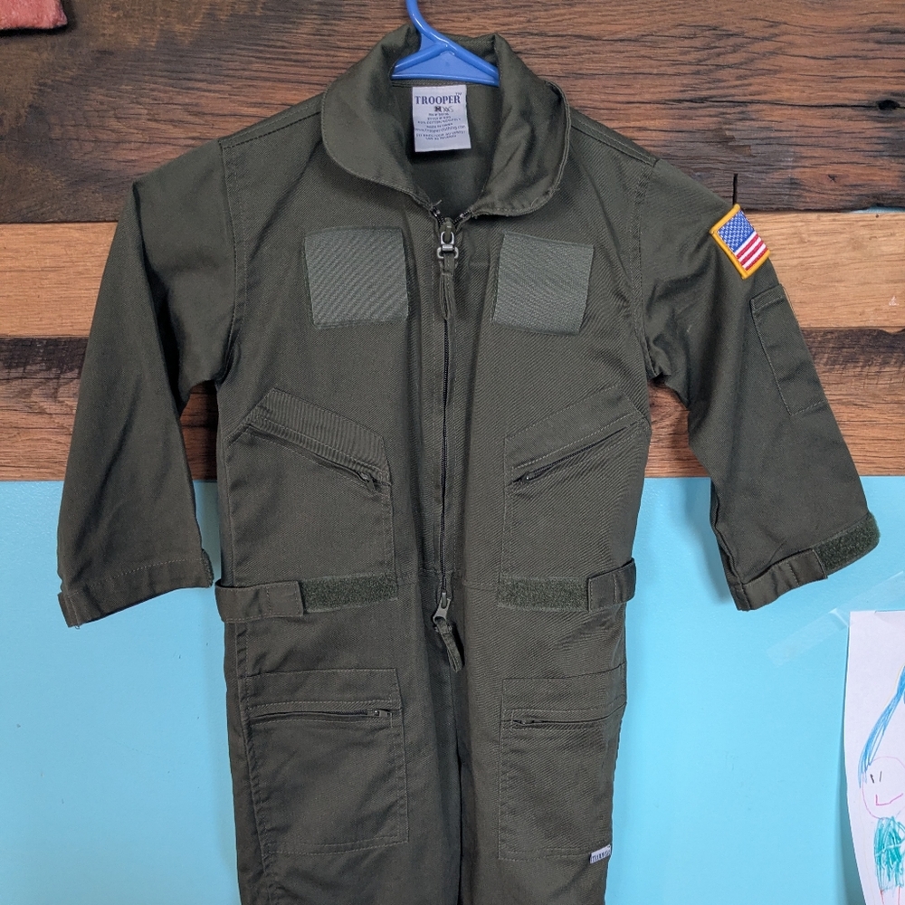 Olive Green Kids Flight Jumpsuit